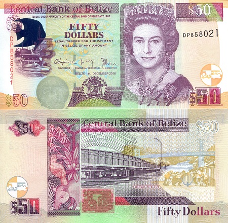 Belize 50 Dollars Pick Number: 70f UNC Banknote