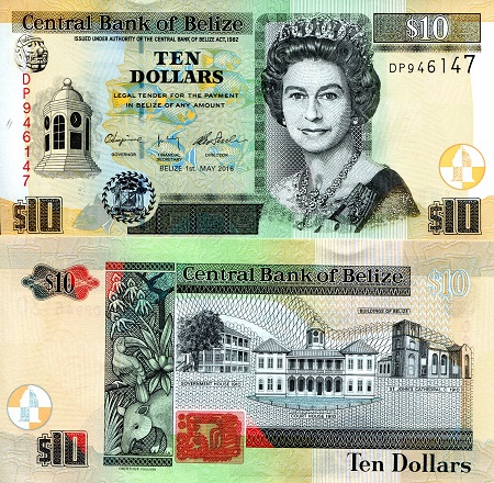 Belize 10 Dollars Pick Number: 68e UNC Banknote