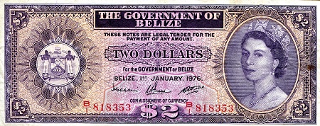 Belize 2 Dollar Pick Number: 34c VF/F (see scan) Banknote