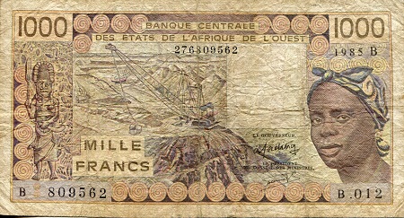 Benin 1,000 Francs Pick Number: 207Bd VG (See large scan) Banknote