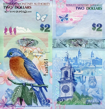 Bermuda 2 Dollars Pick Number: 57a UNC (Top edges have crimping and is standard) Banknote