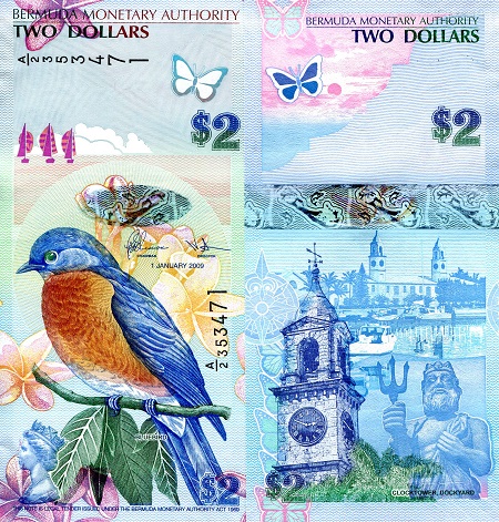 Bermuda 2 Dollars Pick Number: 57c UNC (Top edges have crimping and is standard) Banknote