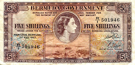 Bermuda 5 Shillings Pick Number: 18b F/VG (see large scan) Banknote