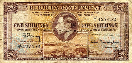 Bermuda 5 Shillings Pick Number: 8b F/VG (see large scan) Banknote