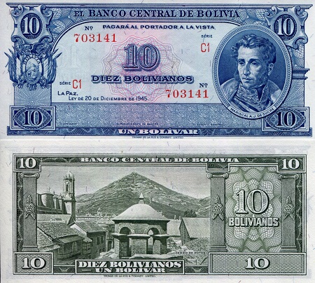Bolivia  10 Bolivianos Pick Number: 139r UNC Banknote