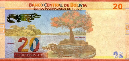 Bolivia  20 Bolivianos aUNC (Crinkly - water damaged) pick #: 249