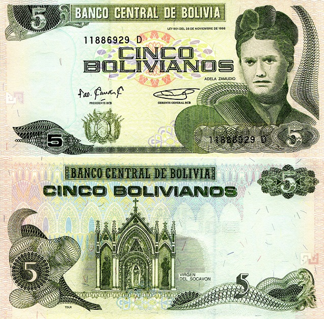 Bolivia  5 Bolivianos Pick Number: 217 UNC Banknote