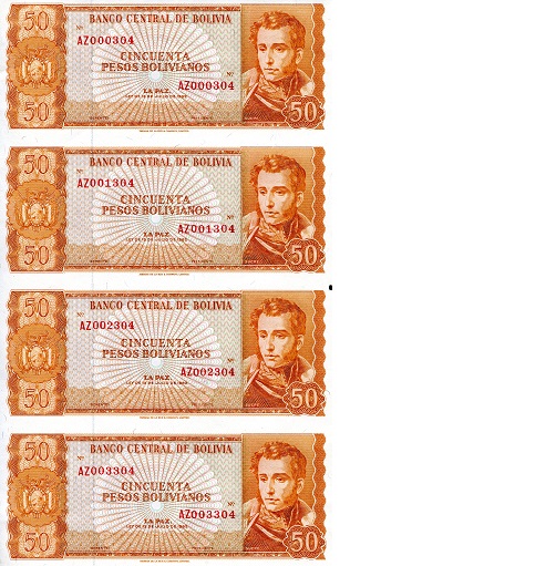Bolivia  50 Pesos Pick Number: 156 UNC/aUNC (See Scan) Banknote