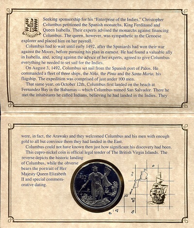 British Virgin Islands 10 Dollar New Coin - in protected cover