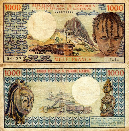 Cameroun 1,000 Francs Pick Number: 16a VG (see large scan) Banknote