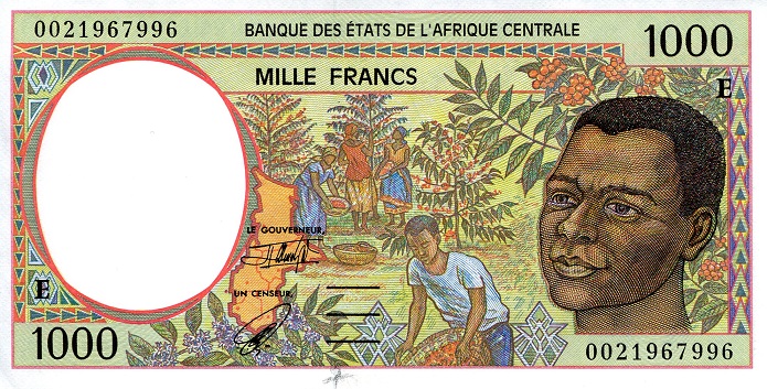 Cameroun 1,000 Francs Pick Number: 202E aUNC (mark bottom center) Banknote