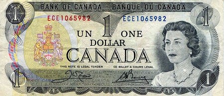 Canada 1 Dollar Pick Number: 85c F (See large scan) Banknote