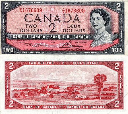 Canada 2 Dollars Pick Number: 76d VF/F (see scan) Banknote