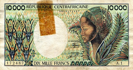 Central African Republic 10,000 Francs Pick Number: 13 VG (see large scan - tape residue) Banknote