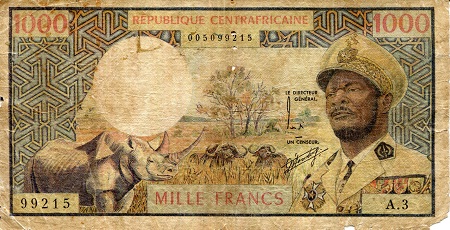 Central African Republic 1,000 Francs Pick Number: 2a VG (See large scan) Banknote