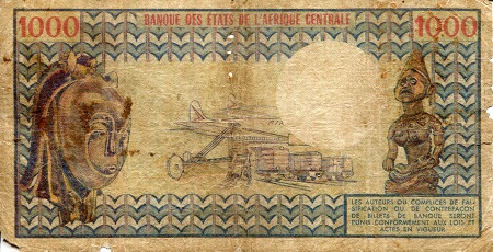 Central African Republic 1,000 Francs VG (See large scan) pick #: 2a