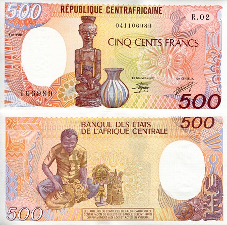 Central African Republic 500 Francs Pick Number: 14c UNC Banknote