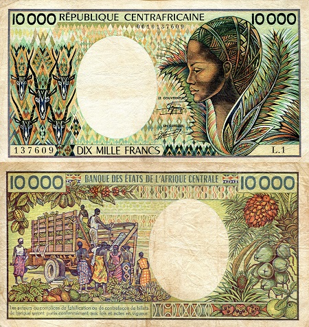 Central African Republic 10,000 Francs Pick Number: 13 F/VG (see large scan) Banknote