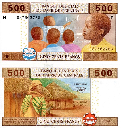 Central African Republic 500 Francs Pick Number: 306Ma aUNC (foxing) Banknote