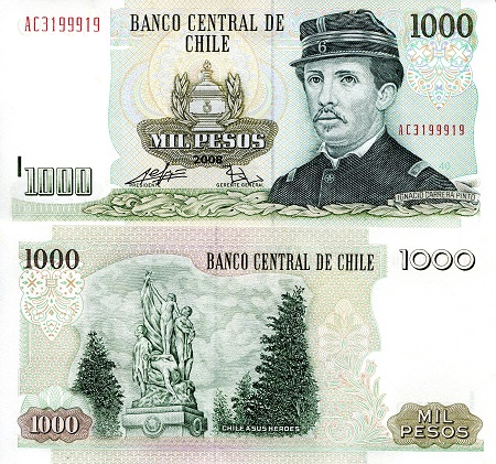 Chile 1,000 Pesos Pick Number: 154g UNC Banknote