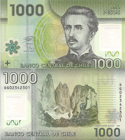 Chile 1,000 Pesos Pick Number: 161k UNC Banknote