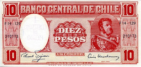 Chile 10 (1) Pesos (Cent) Pick Number: 125 UNC Banknote