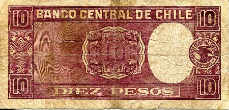 Chile 10 (1) Peso (Condor) VG /G(see large scan) pick #: 92j