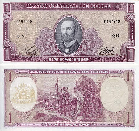 Chile 1 Escudo Pick Number: 136 UNC Banknote