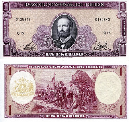 Chile 1 Escudos Pick Number: 136 aUNC Banknote