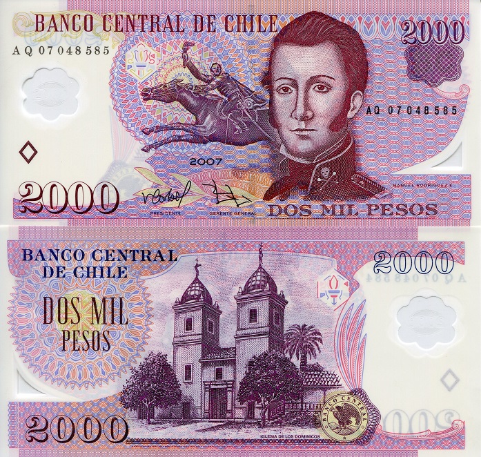 Chile 2000 Pesos Pick Number: 160b UNC Banknote