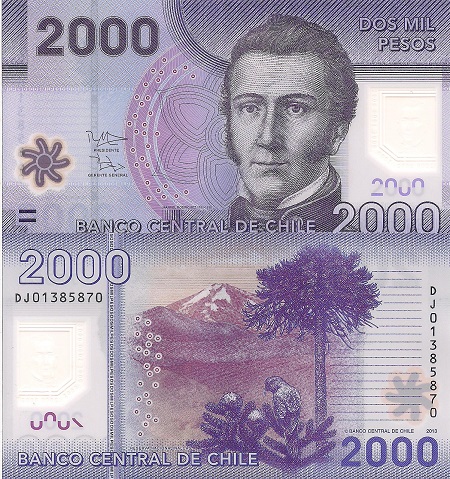 Chile 2,000 Pesos Pick Number: 162c UNC Banknote