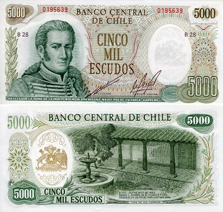 Chile 5,000 Escudos Pick Number: 147b UNC Banknote