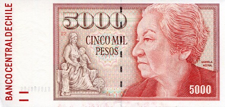 Chile 5,000 Pesos Pick Number: 155a aUNC Banknote