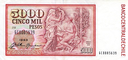 Chile 5,000 Pesos XF (see large scan) pick #: 155d