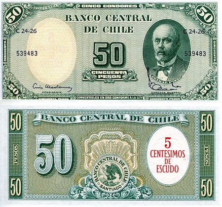 Chile 50 Pesos Pick Number: 126c UNC Banknote