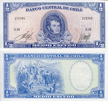 Chile 1/2 Escudos Pick Number: 134Aa UNC Banknote
