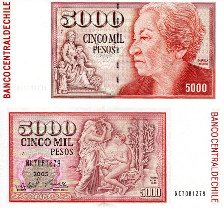 Chile 5,000 Pesos Pick Number: 155e UNC Banknote
