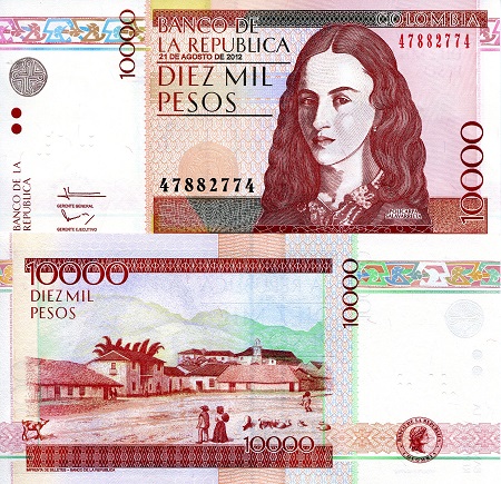 Colombia 10,000 Pesos Pick Number: 453o UNC Banknote
