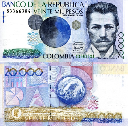 Colombia 20,000 Pesos Pick Number: 454r UNC Banknote