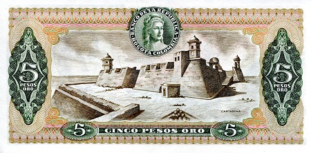Colombia  5 Pesos aUNC pick #: 406f