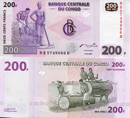 Congo Democratic Republic 200 Francs Pick Number: 99a UNC Banknote