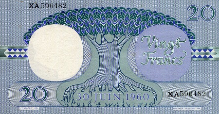 Congo Democratic Republic 20 Francs XF/VF+ (see large scan) pick #: 4j