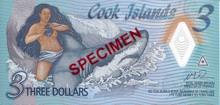 Cook Islands 3 Dollars Pick Number: New UNC Banknote