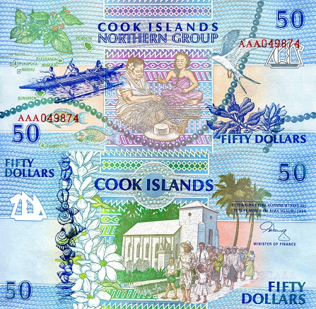 Cook Islands 50 Dollars Pick Number: 10 UNC Banknote