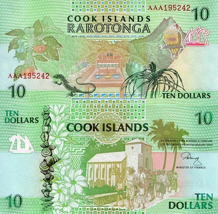 Cook Islands 10 Dollars Pick Number: 8 UNC Banknote