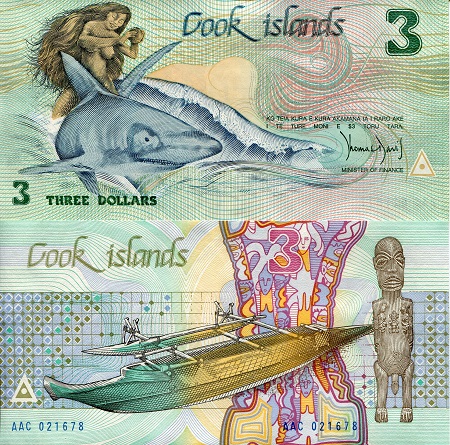 Cook Islands 3 Dollars Pick Number: 3 aUNC Banknote