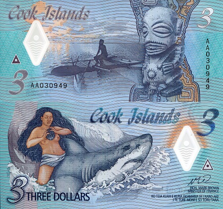 Cook Islands 3 Dollars Pick Number: New UNC Banknote
