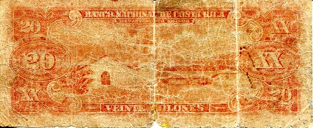 Costa Rica  20 Colones G/Poor (See large scan) pick #: 202b