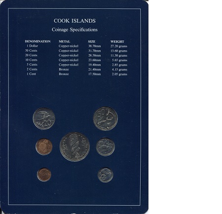 Cook Islands 1 - 50 Cents/Dollar UNC (Board may have some wear) Coin