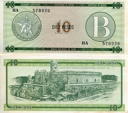 Cuba 10 Pesos Pick Number: FX8 XF (Noticeable foxing) Banknote